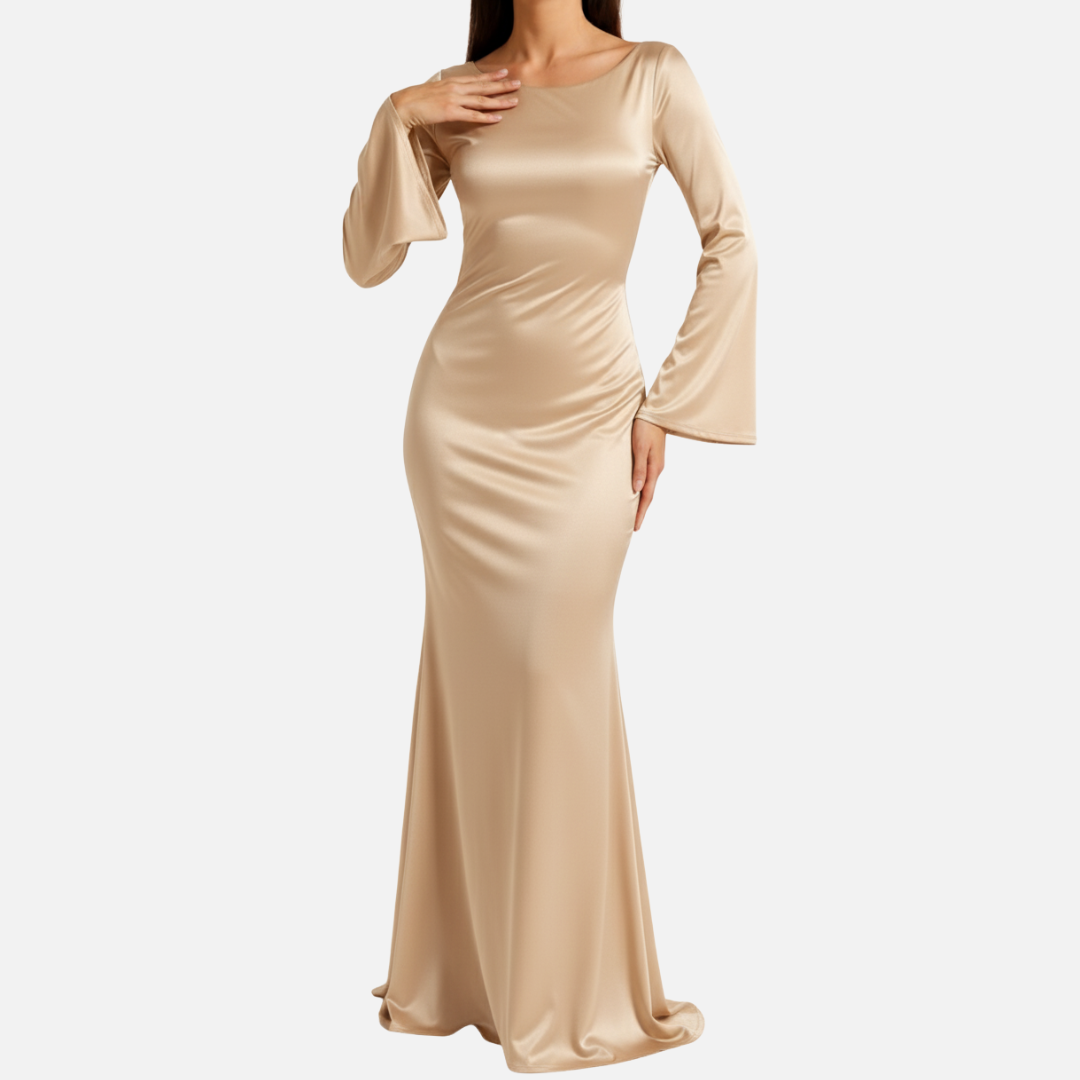 Satin Maxikleid mit langen Ärmeln