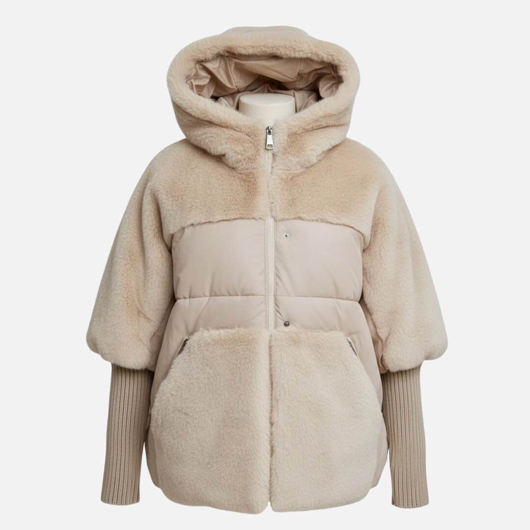 Damen Pufferjacke – Plüschige Kapuzen-Winterjacke