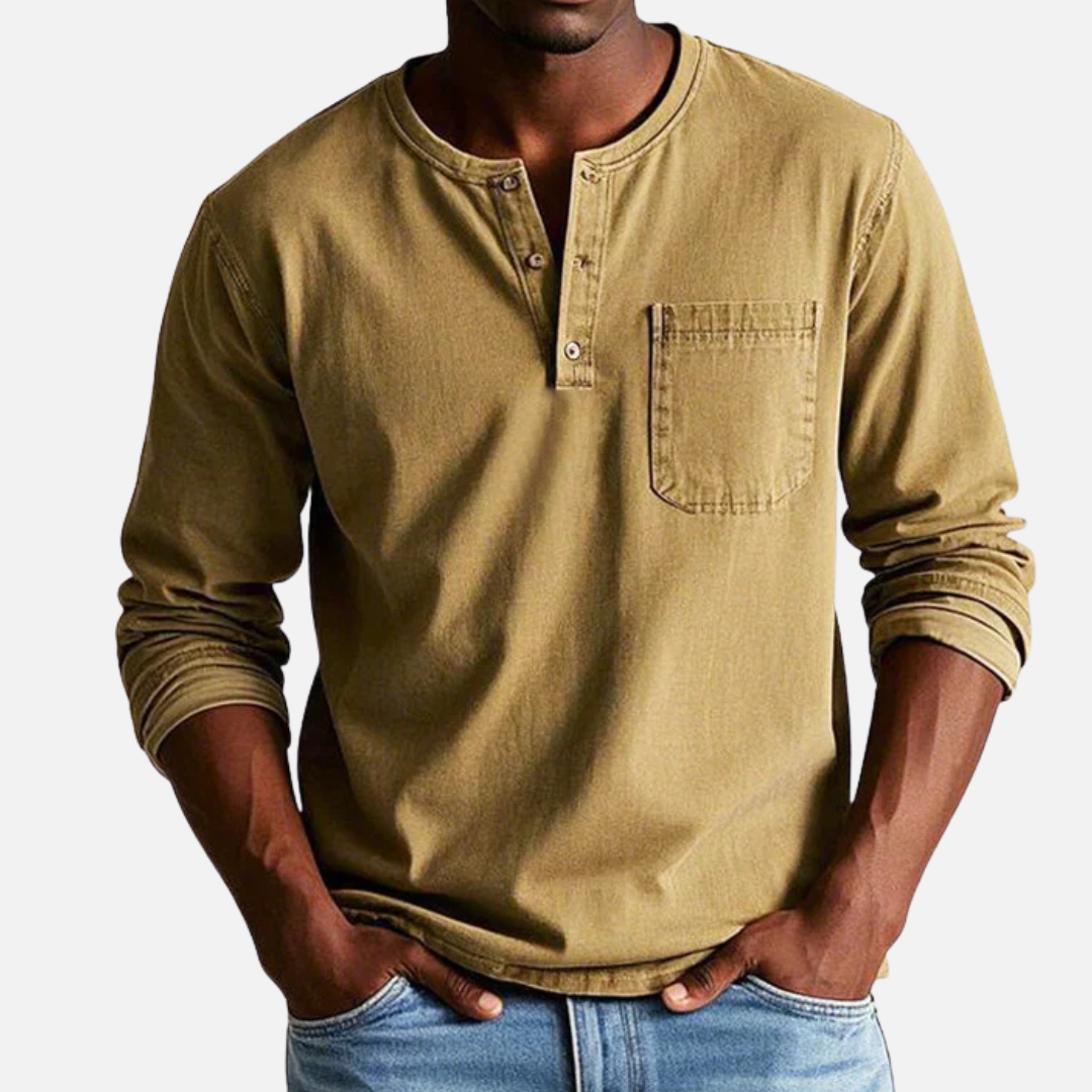 Herren Henley Langarm Leinenhemd