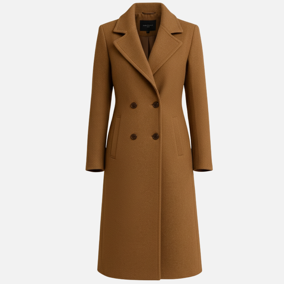 Damen Doppelreiher Wollmantel – Eleganter langer Übermantel