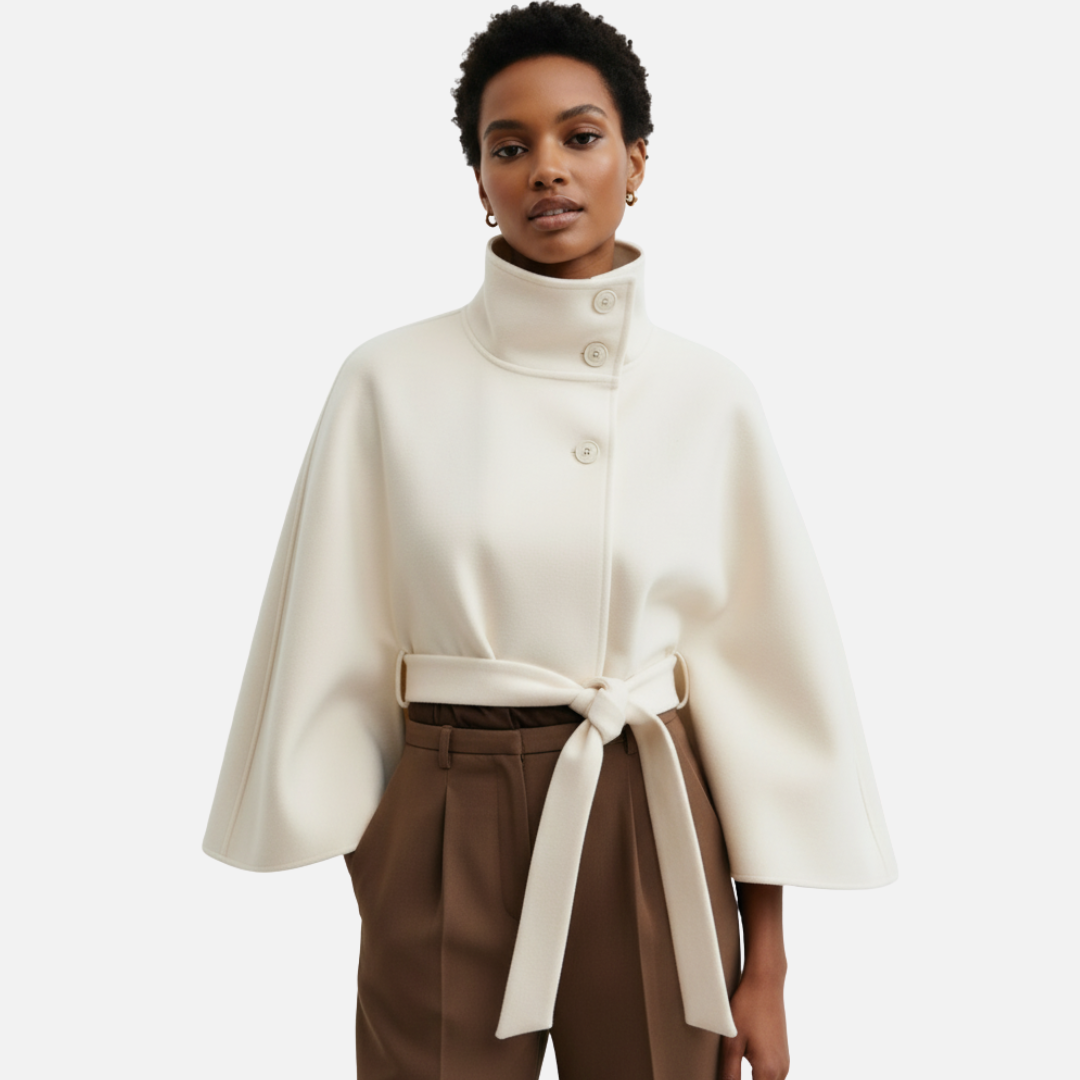 Eleganter Damen-Wollcape mit Gürtel