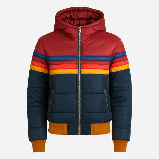 Damen Retro Farb Puffer Warmjacke