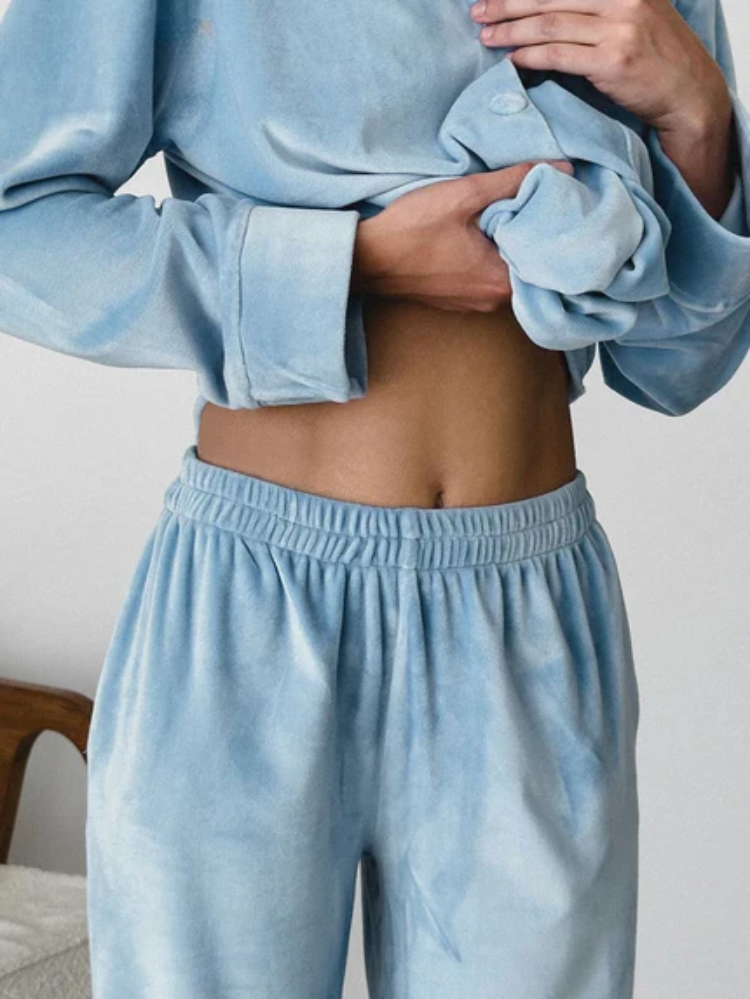 Damen 2-teiliger Pyjama-Set mit Knopfhemd und Hose