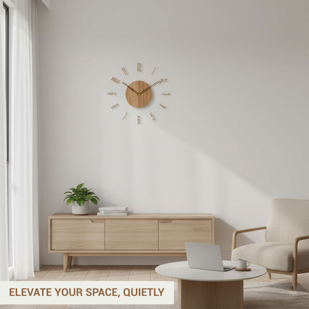 Holz-Wanduhr - Minimalistisches Design - Lautloses Uhrwerk