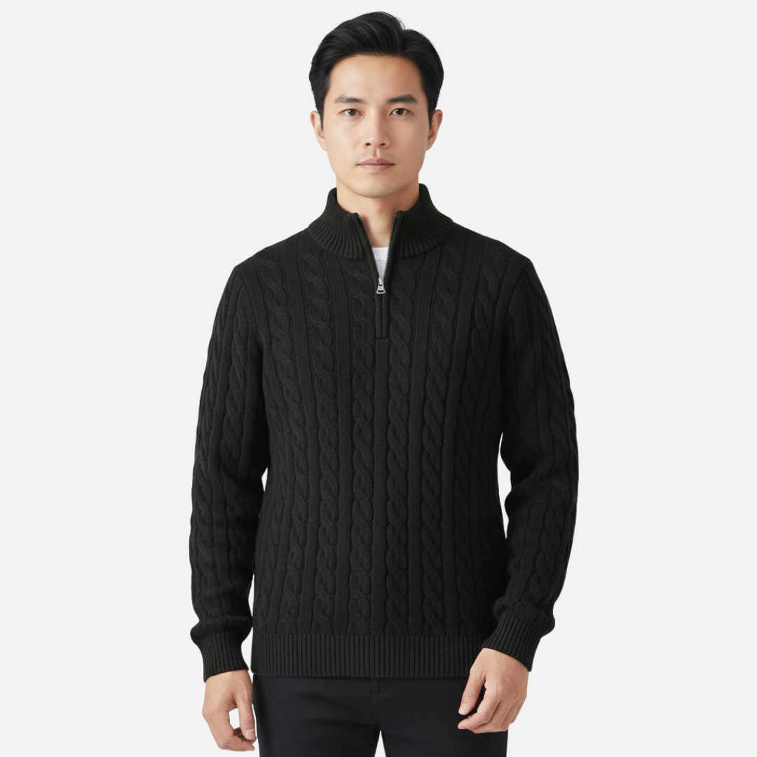 Herren Merinowolle Viertel-Reißverschluss Pullover