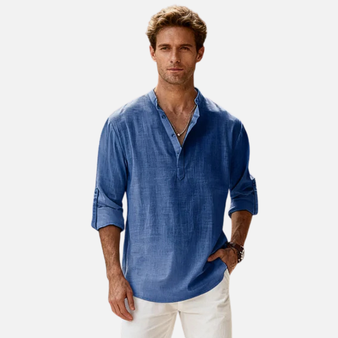 Herren Leinen Henley Shirt Langarm – Lässiger Sommer