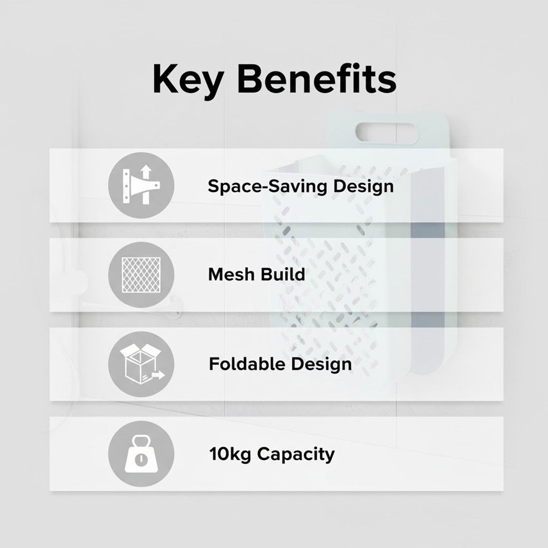 Wall-mounted laundry basket - Foldable design - Mesh construction