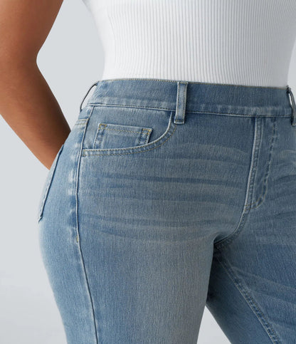 ElsaShape Hoge Taille Jeans met Rechte Pijpen en Zakken – Comfortabele Gewassen Look