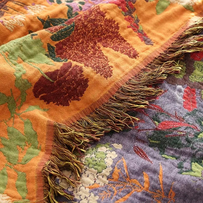 Botanical Floral Cotton Tassel Blanket