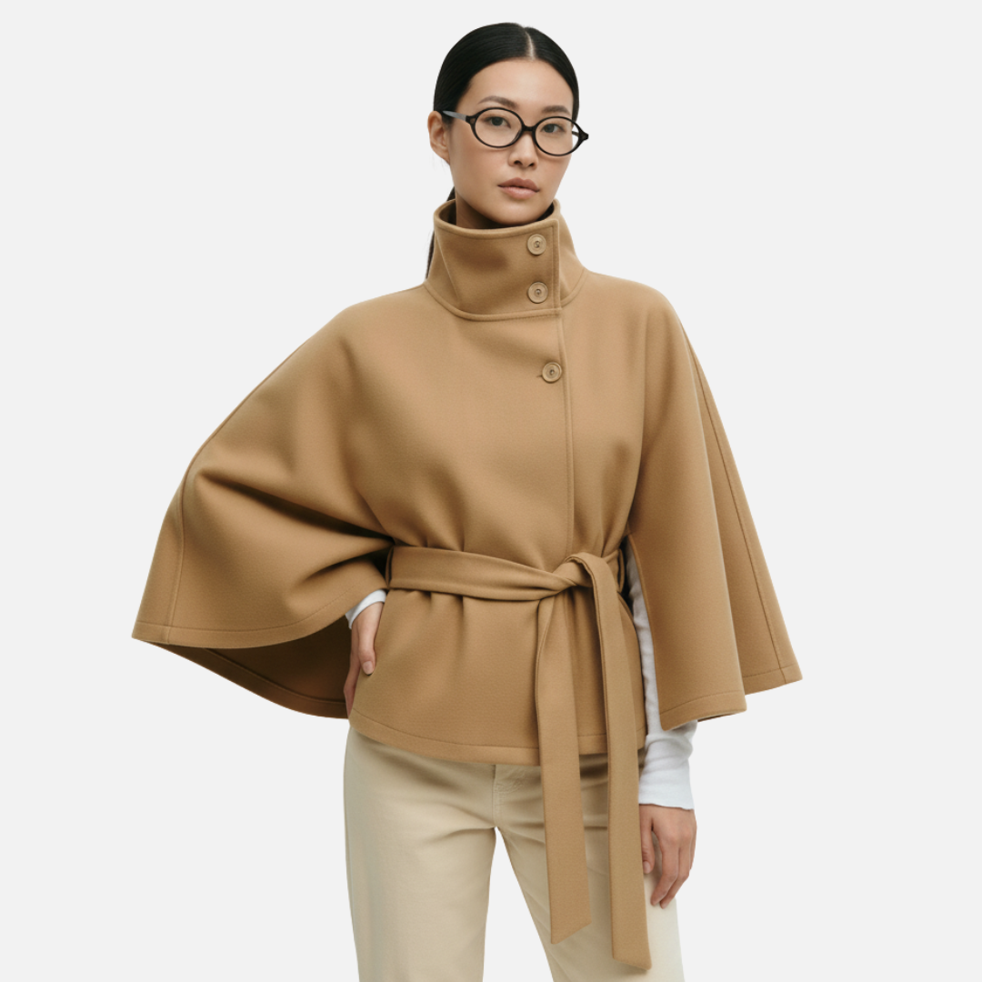 Eleganter Damen-Wollcape mit Gürtel