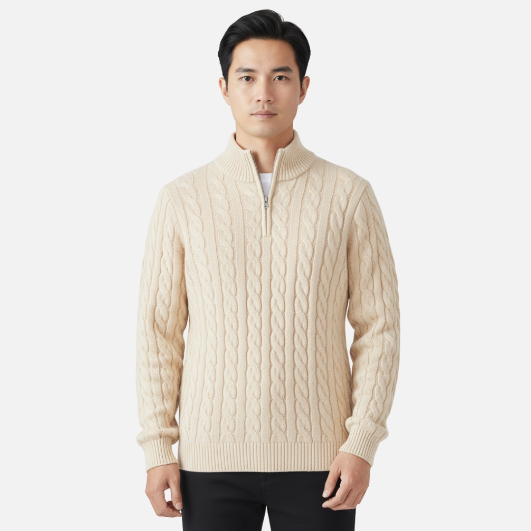 Herren Merinowolle Viertel-Reißverschluss Pullover