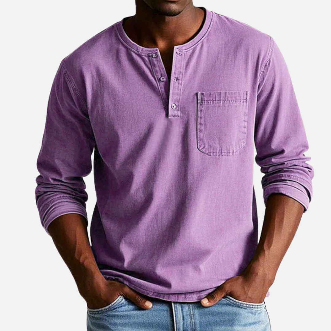 Herren Henley Langarm Leinenhemd