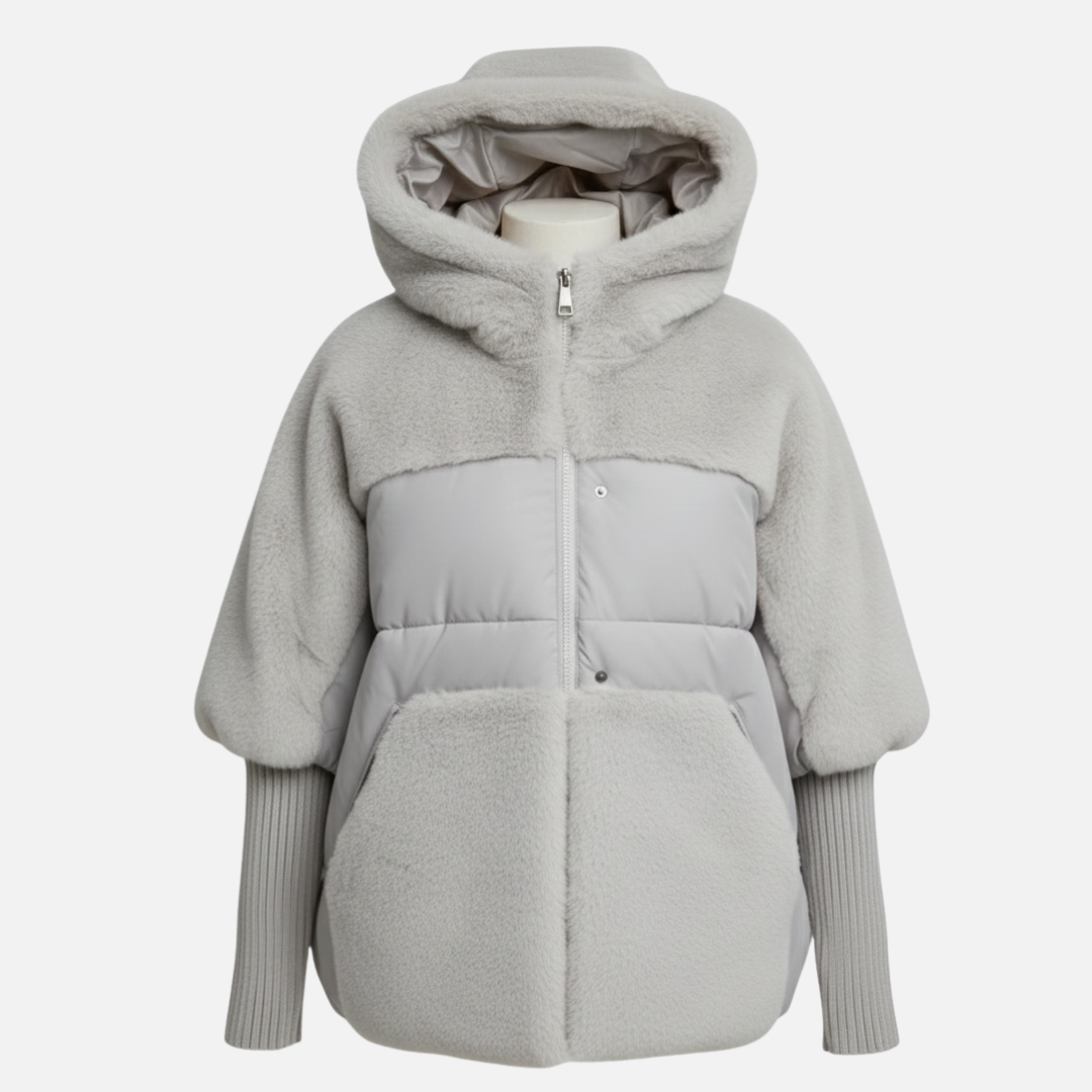 Damen Pufferjacke – Plüschige Kapuzen-Winterjacke