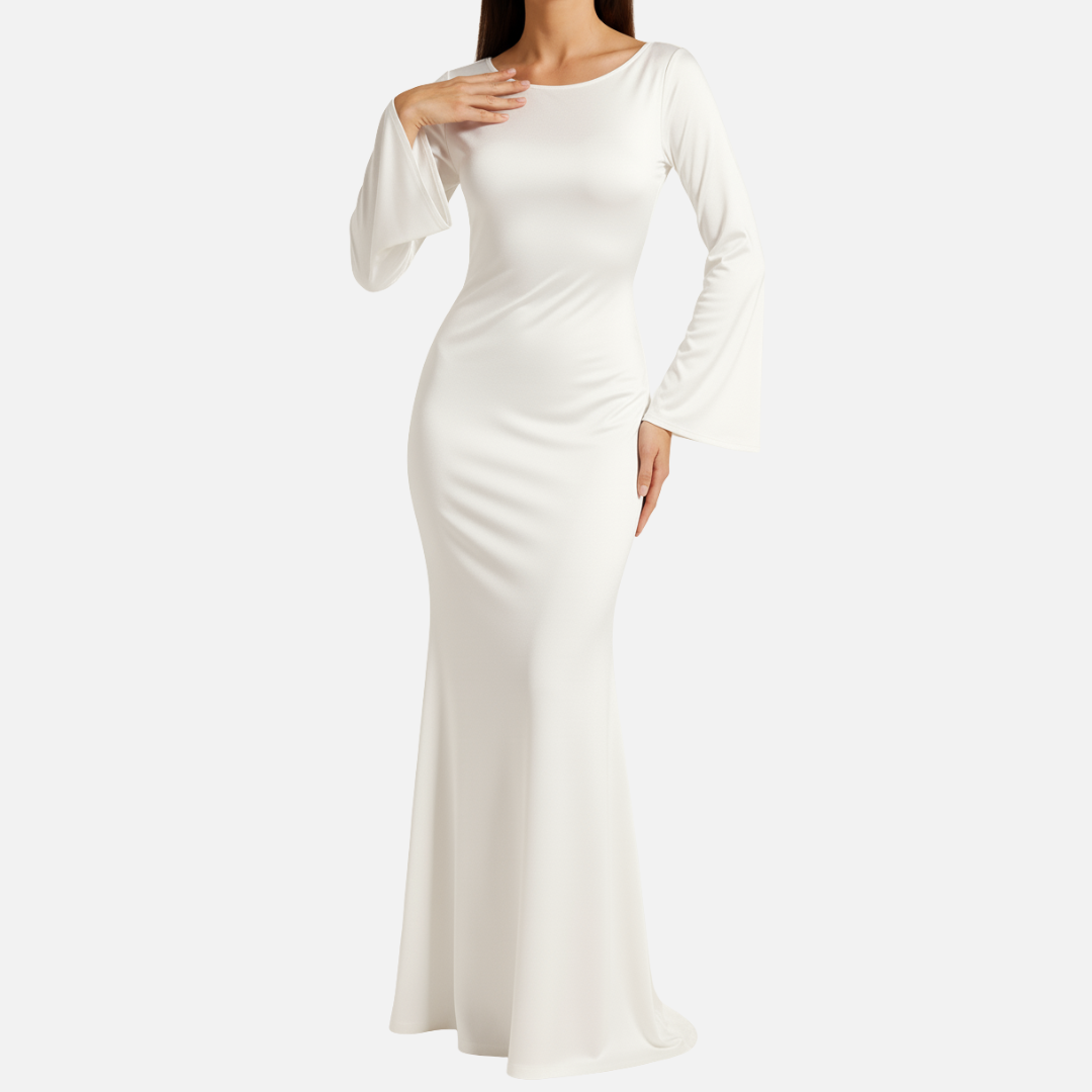 Satin Maxikleid mit langen Ärmeln