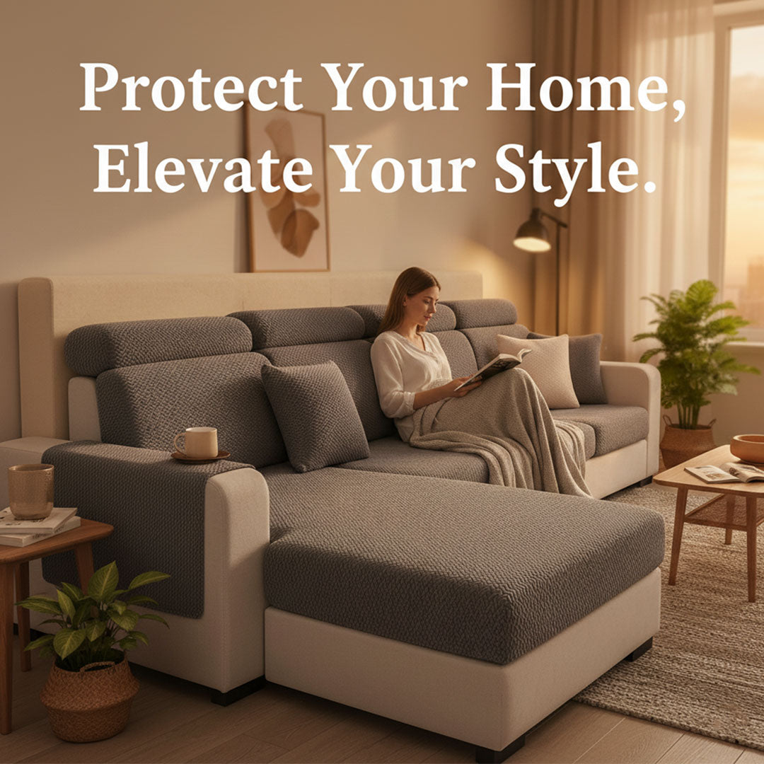 Corner sofa cover - Stretchable fabric - Assembly instructions included