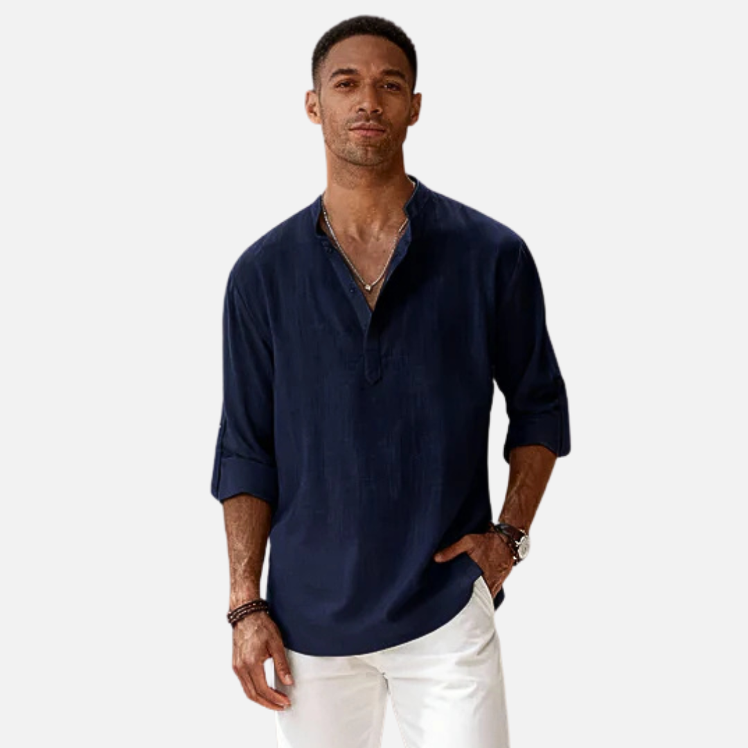 Herren Leinen Henley Shirt Langarm – Lässiger Sommer