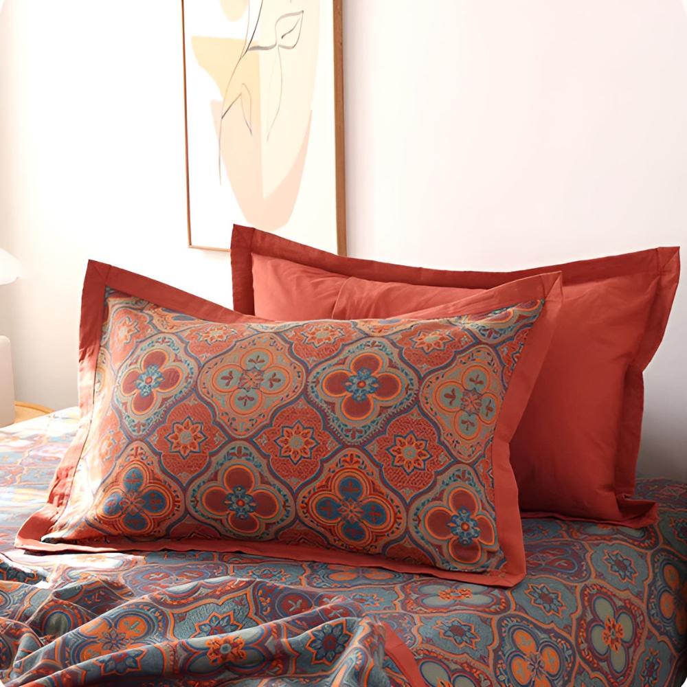 Floral embroidery cotton reversible bedspread