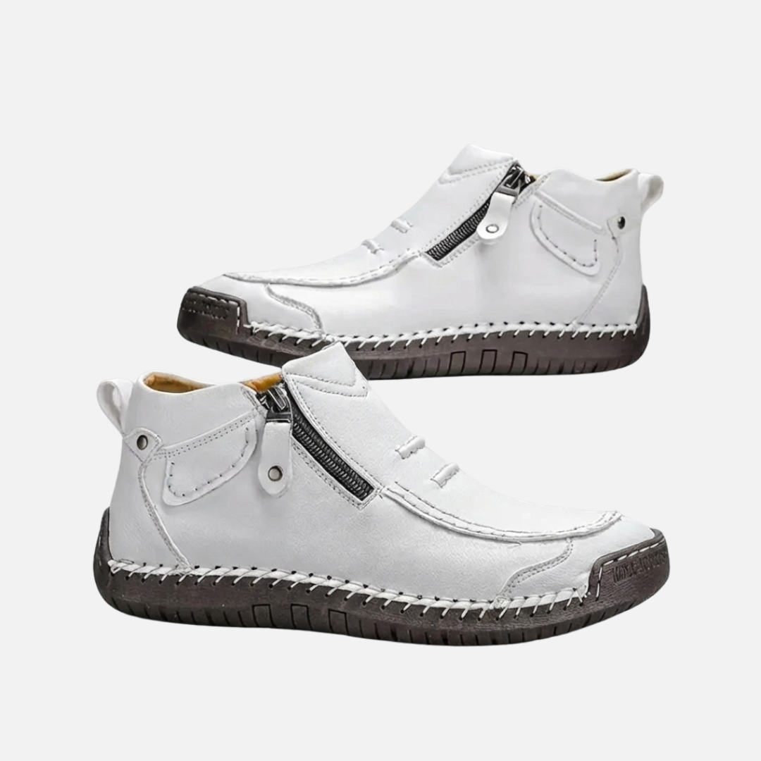 Herren Leder Stiefeletten - Genähte Freizeit Stiefel mit Reißverschluss