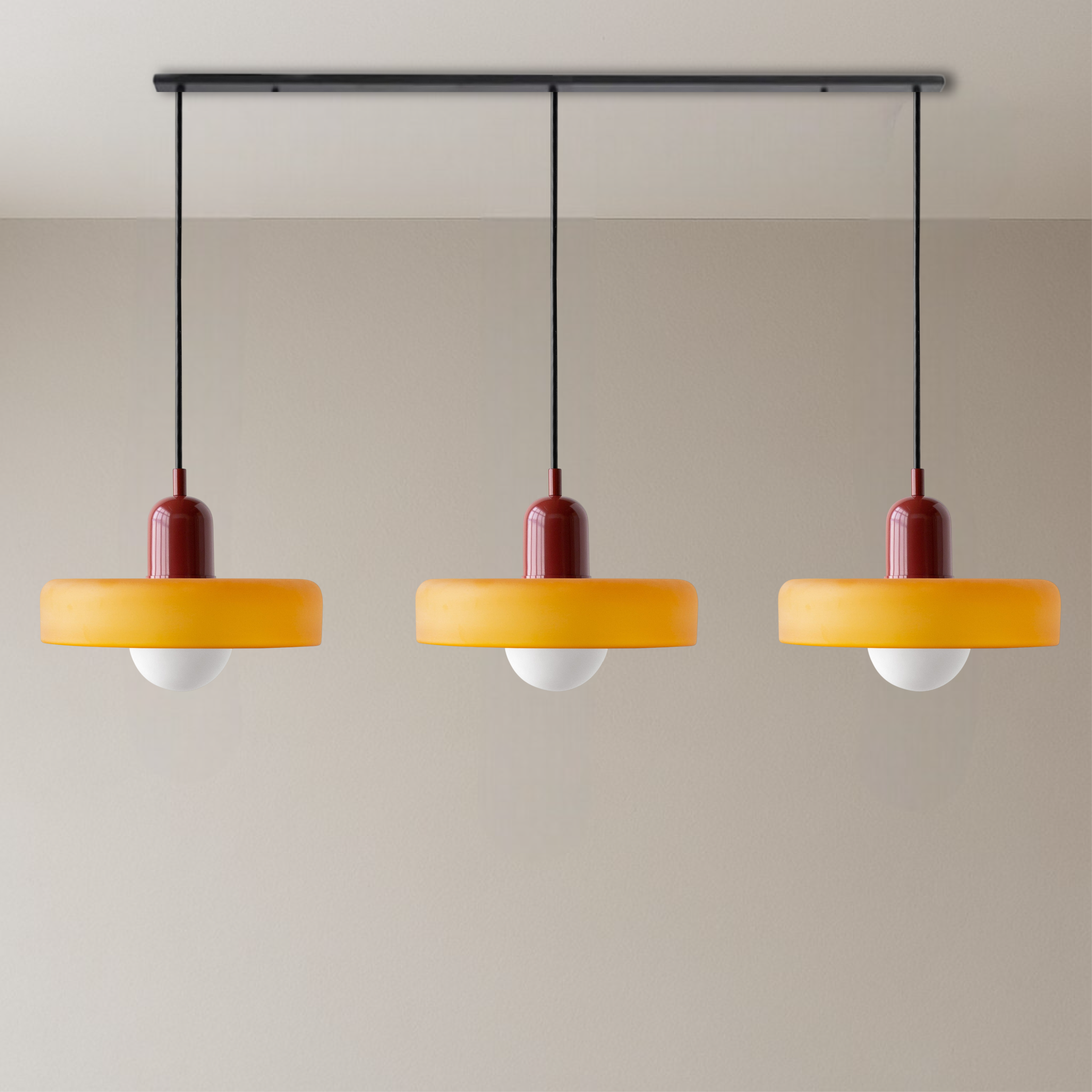 3-Head Bauhaus Farbige Glas Pendelleuchte