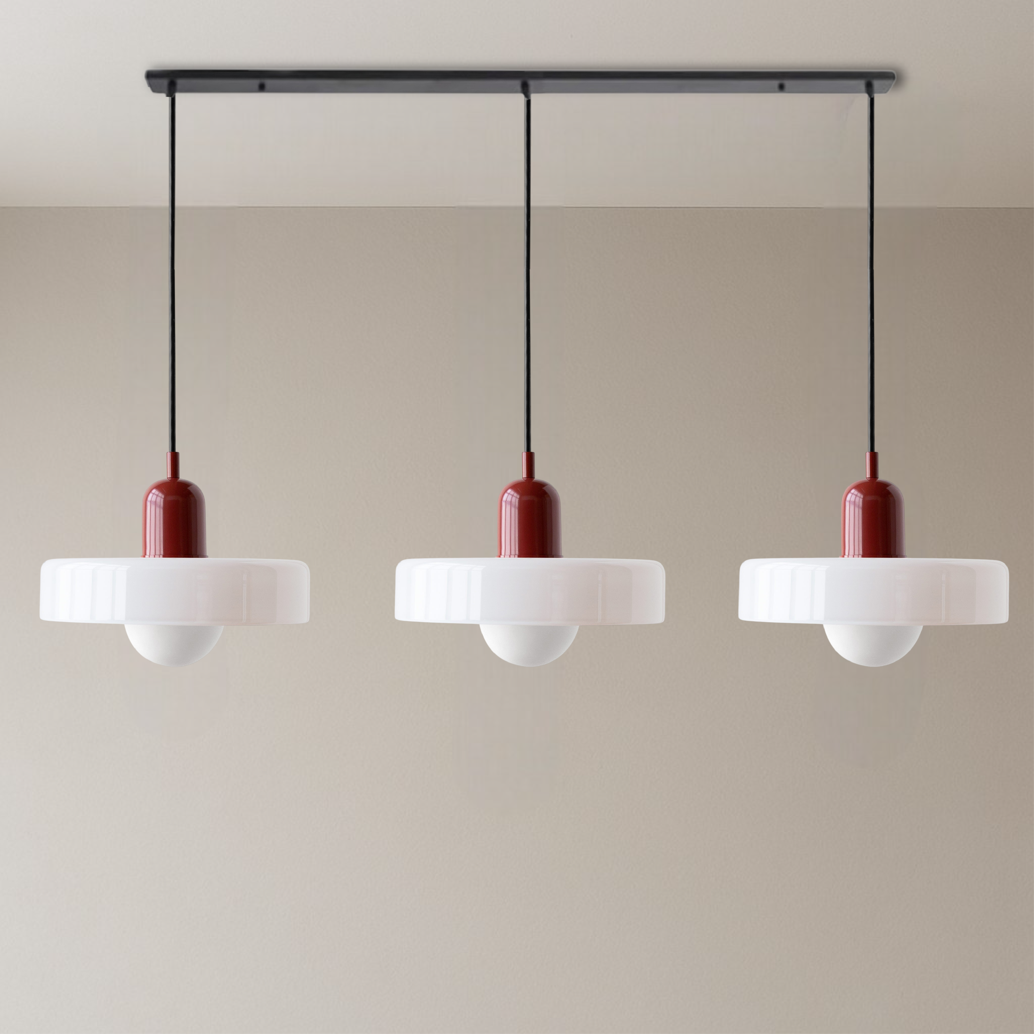 3-Head Bauhaus Farbige Glas Pendelleuchte
