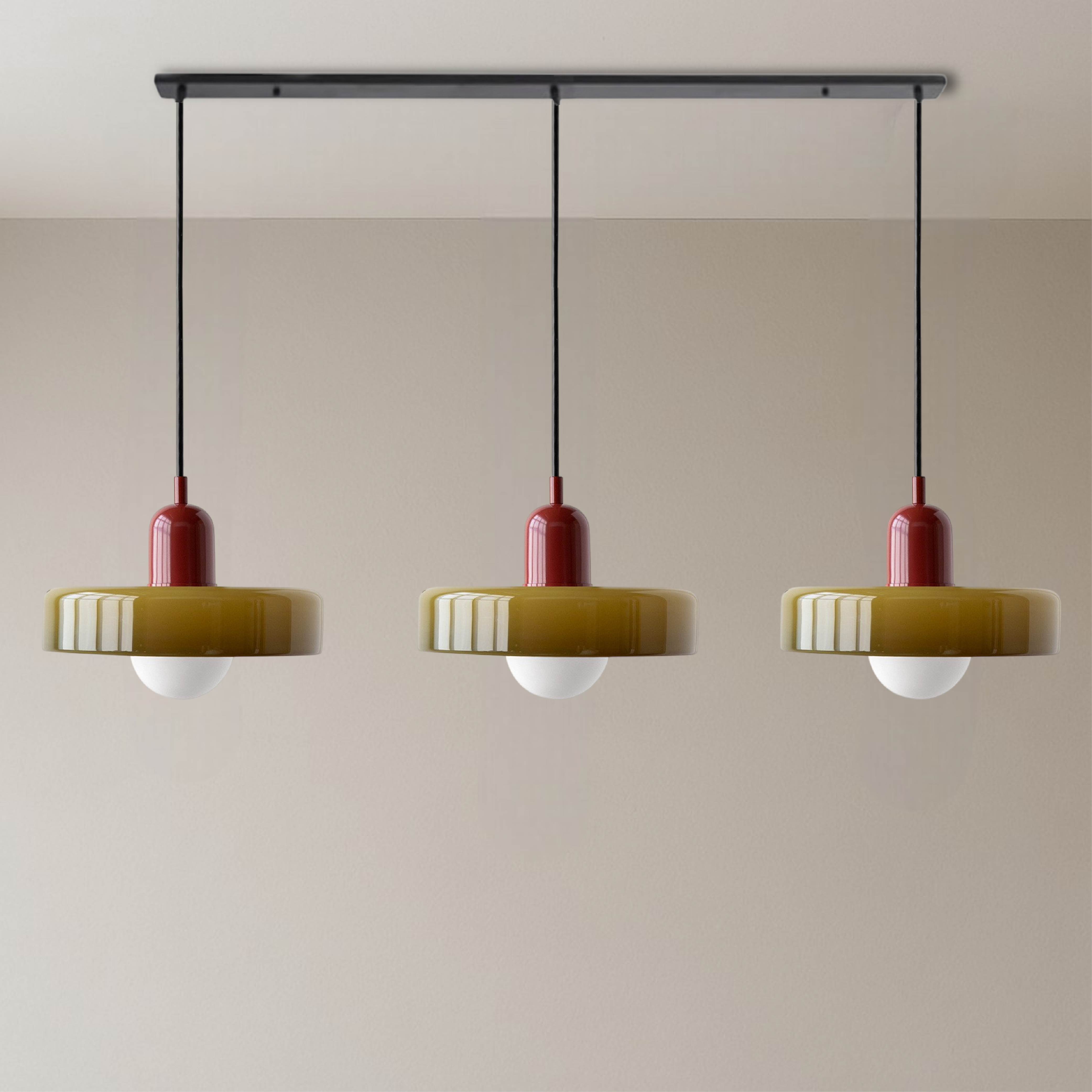 3-Head Bauhaus Farbige Glas Pendelleuchte