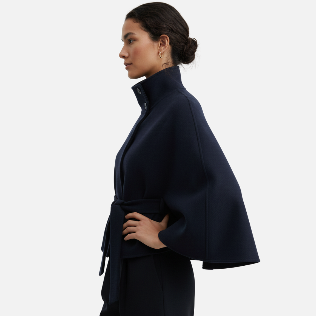 Eleganter Damen-Wollcape mit Gürtel