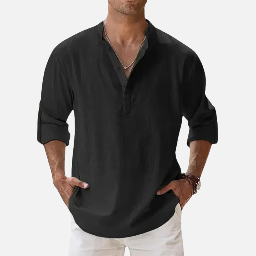 Herren Leinen Henley Shirt Langarm – Lässiger Sommer