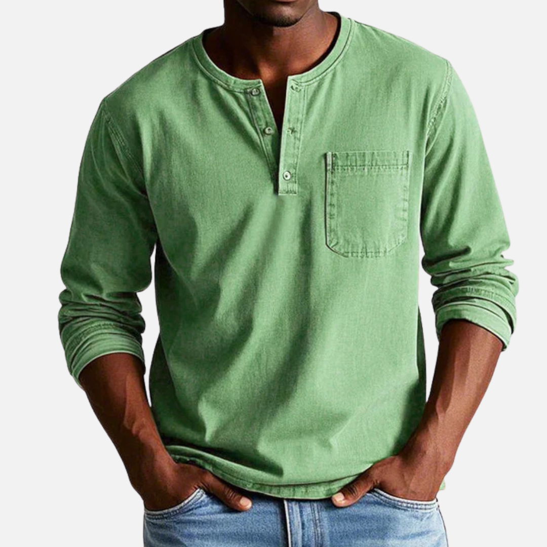 Herren Henley Langarm Leinenhemd