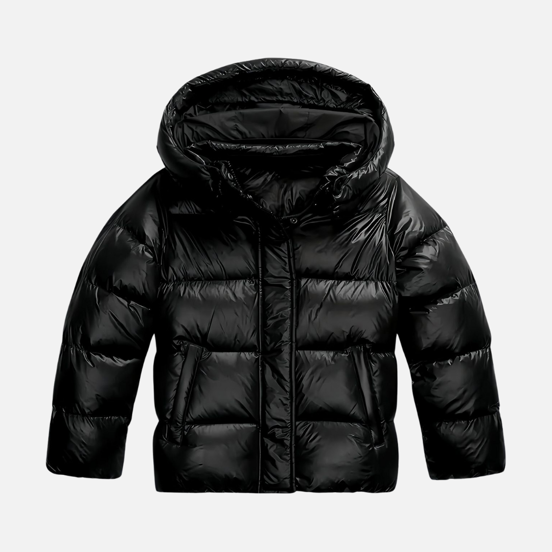 Glänzende Pufferjacke mit Kapuze für Frauen