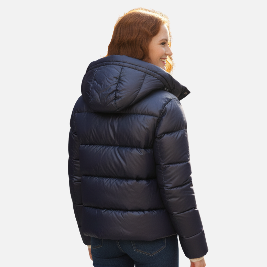 Glänzende Pufferjacke mit Kapuze für Frauen