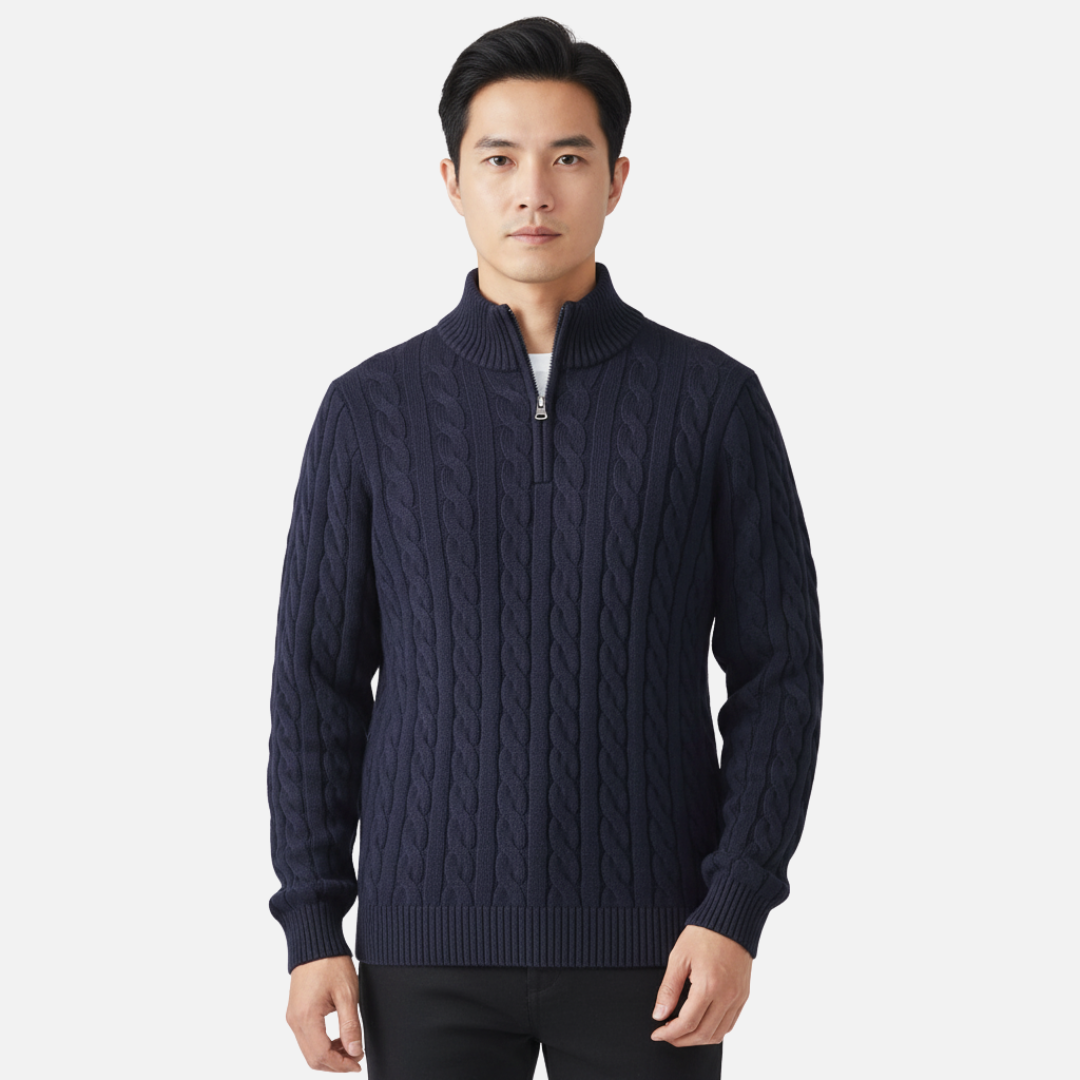 Herren Merinowolle Viertel-Reißverschluss Pullover