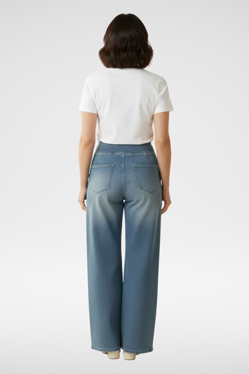 ElsaShape Hoge Taille Jeans met Zakken – Rechte Pijpen, Wijde Pasvorm, Gewassen Casual Look