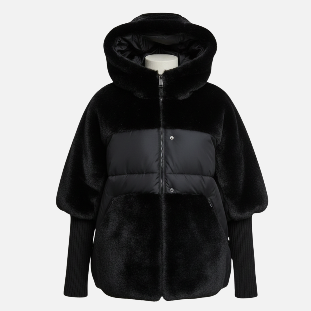 Damen Pufferjacke – Plüschige Kapuzen-Winterjacke