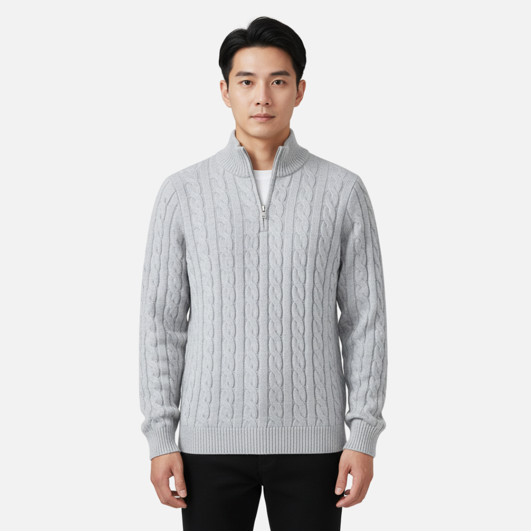 Herren Merinowolle Viertel-Reißverschluss Pullover