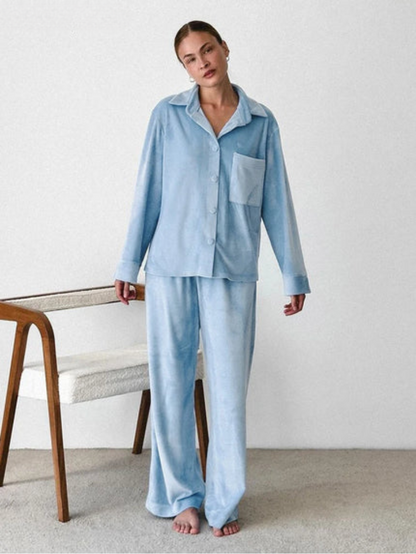 Damen 2-teiliger Pyjama-Set mit Knopfhemd und Hose