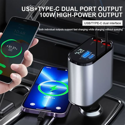 Car charging adapter - Retractable cable - Dual-port