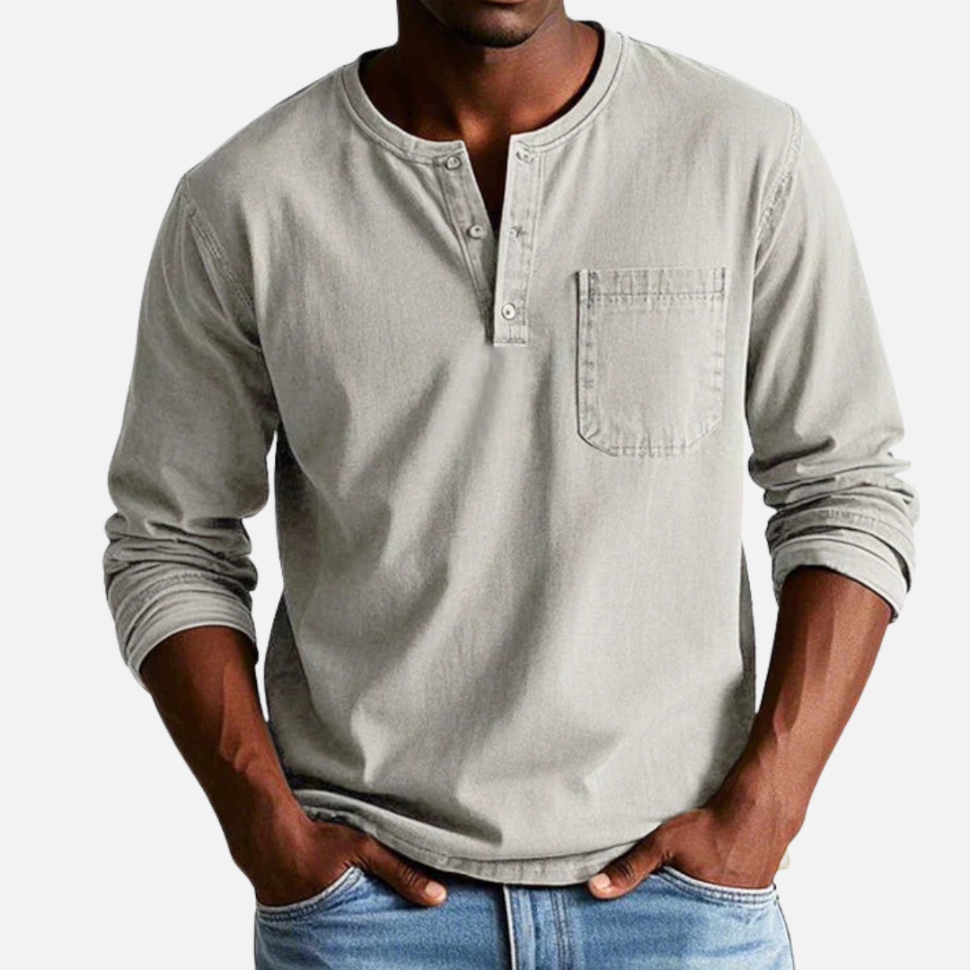 Herren Henley Langarm Leinenhemd