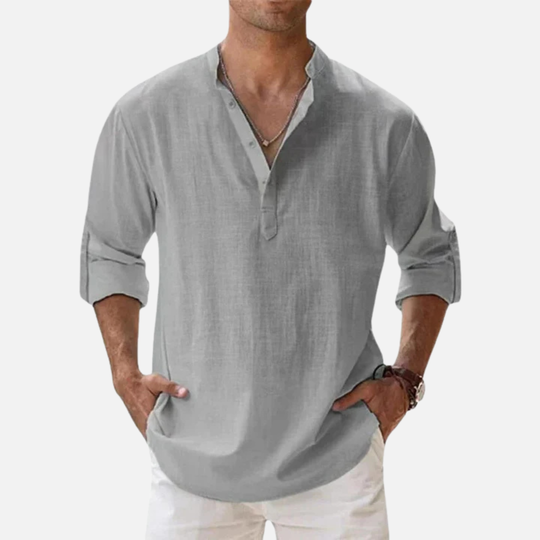 Herren Leinen Henley Shirt Langarm – Lässiger Sommer