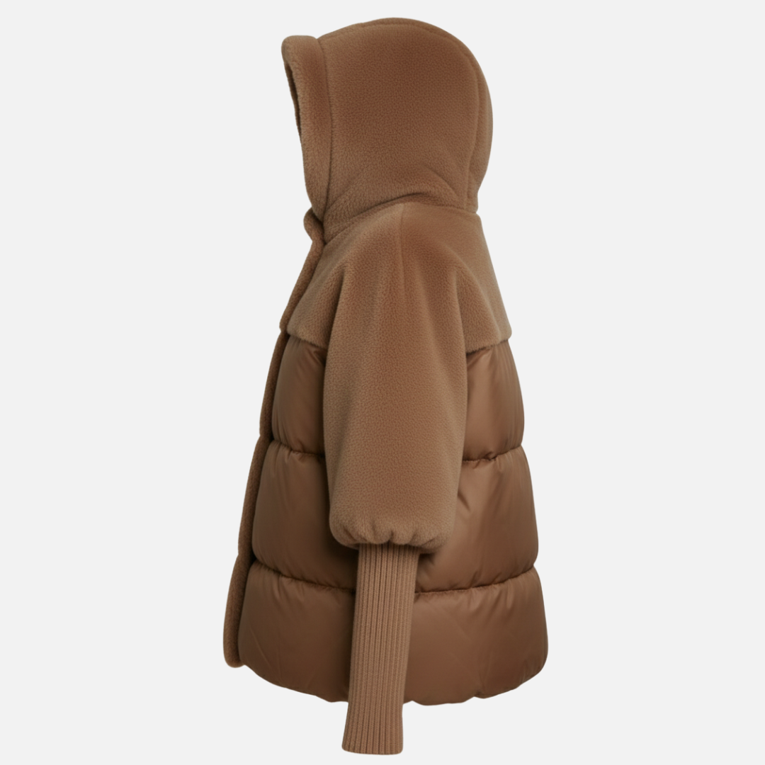 Damen Pufferjacke – Plüschige Kapuzen-Winterjacke