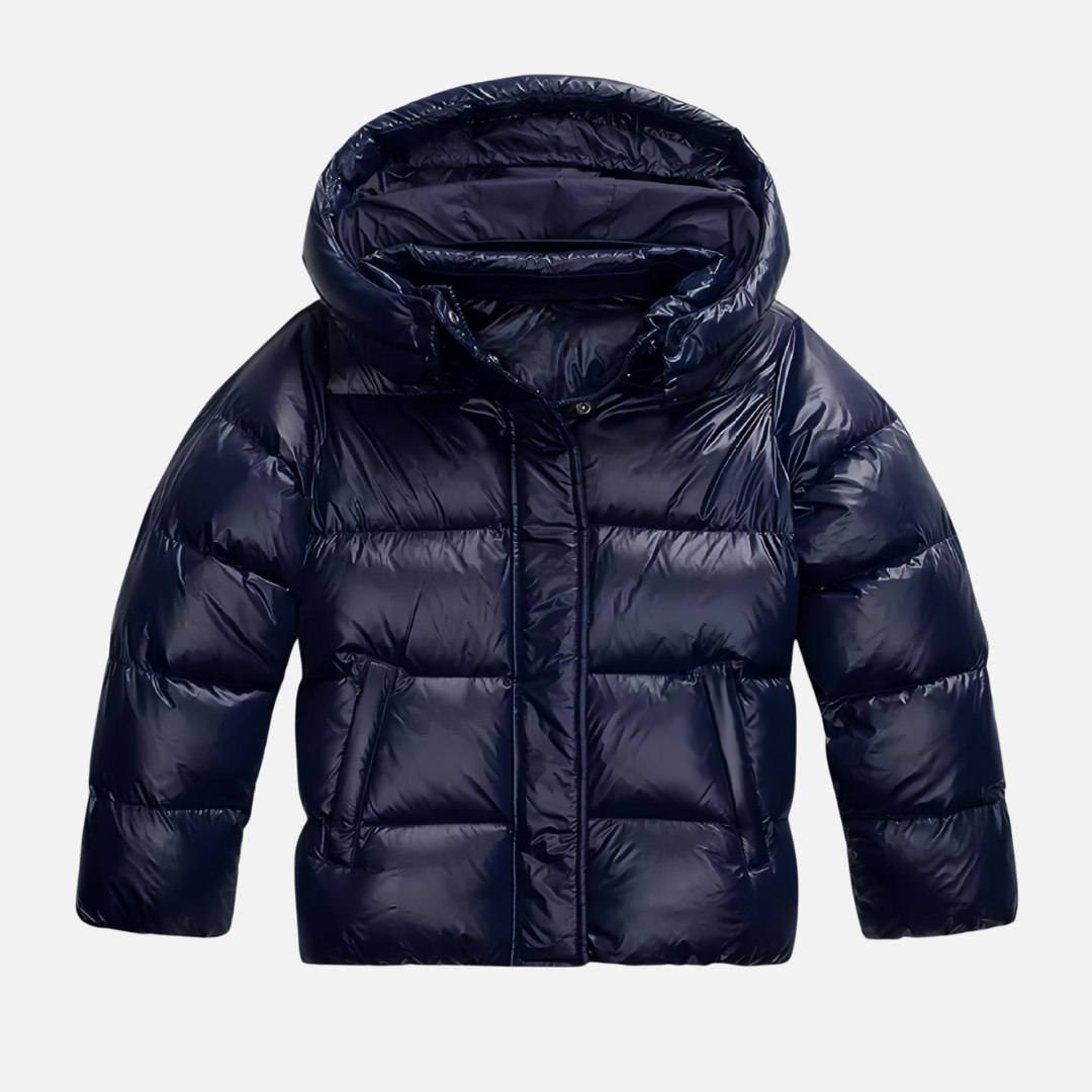 Glänzende Pufferjacke mit Kapuze für Frauen