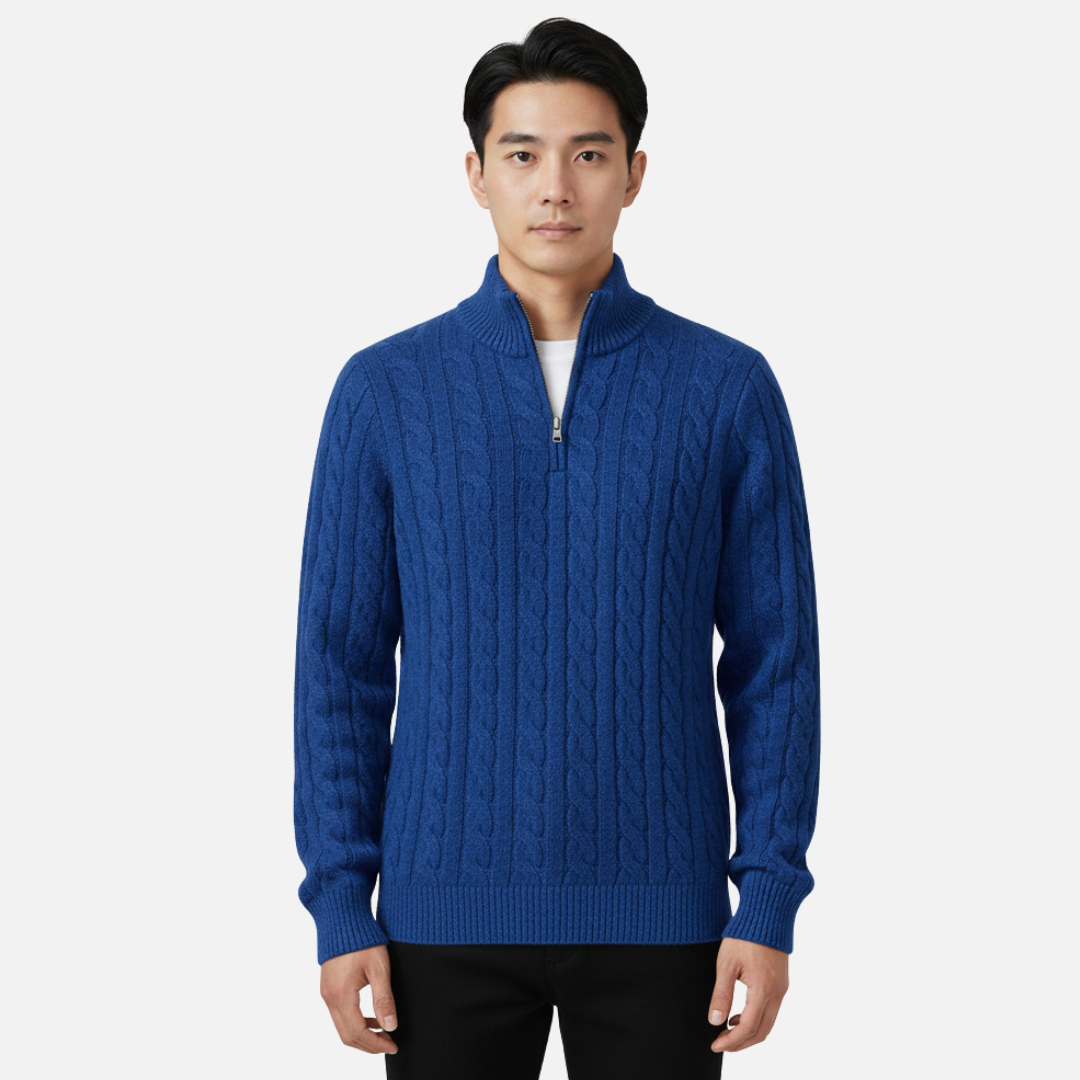 Herren Merinowolle Viertel-Reißverschluss Pullover