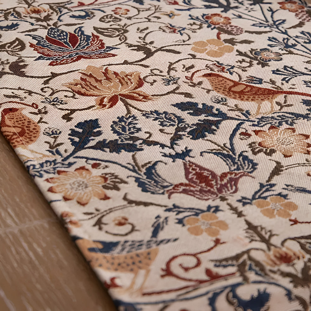 Vintage Blumen- & Vogel-Jacquard Tischläufer