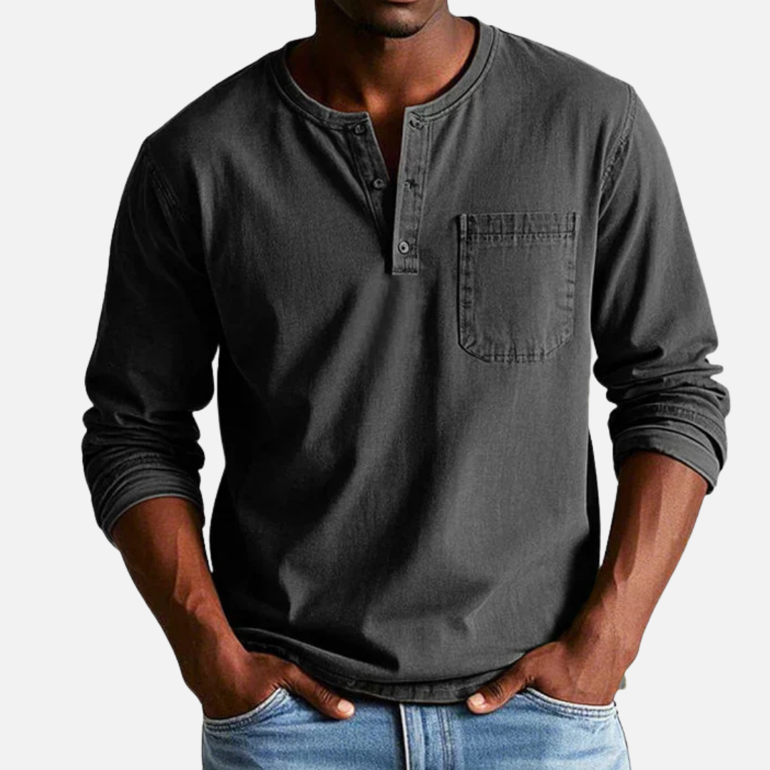 Herren Henley Langarm Leinenhemd
