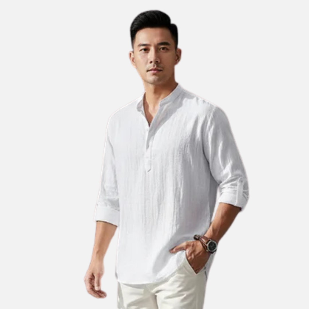 Herren Leinen Henley Shirt Langarm – Lässiger Sommer