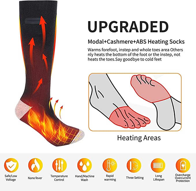 Wiederaufladbare Elektrische Heizsocken - 2 Paare mit 3 Heizstufen