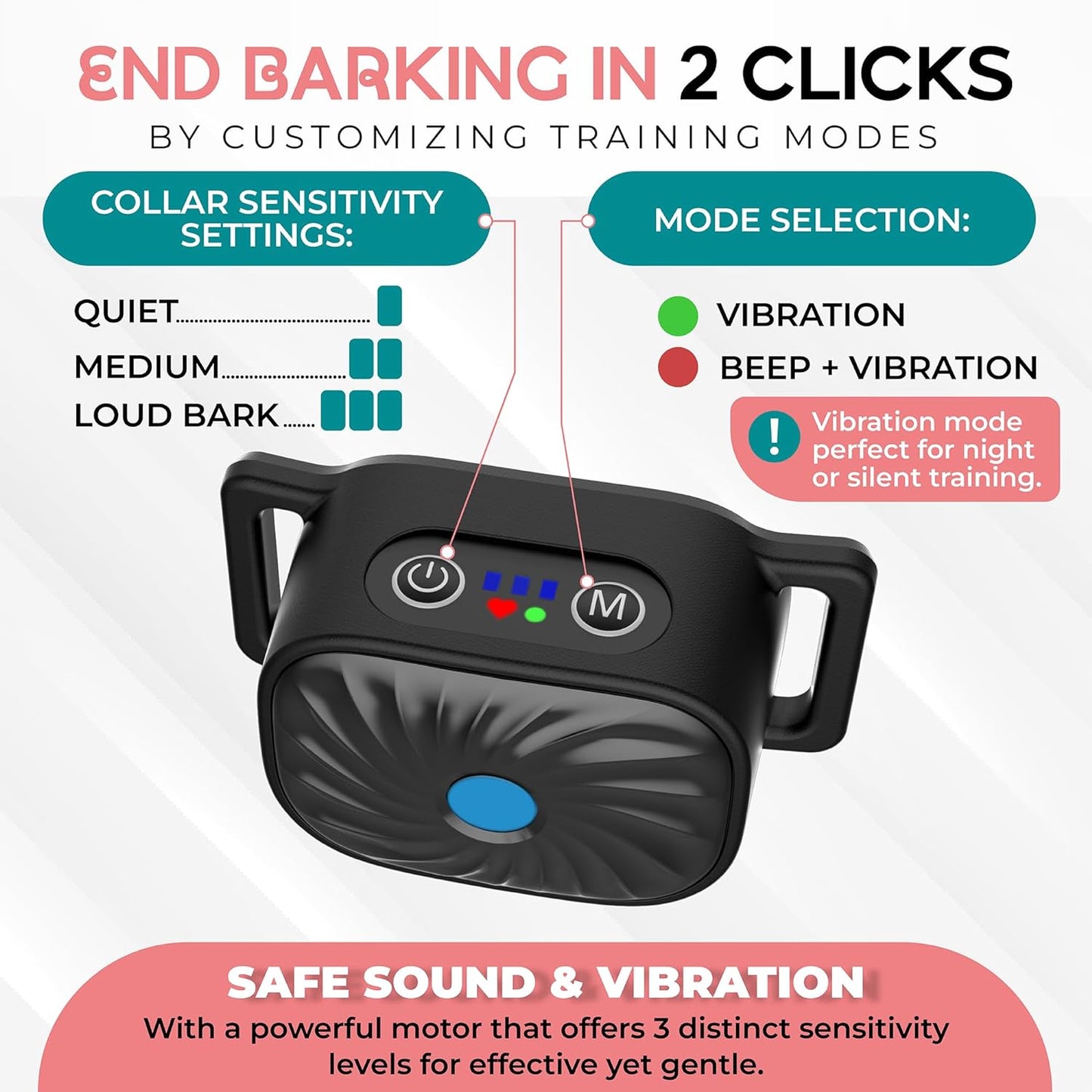 BelloSilent Antibellhalsband für kleine Hunde | Mit Ton & Vibration | IP87 Wasserdicht | Verstellbar & sanft im Training