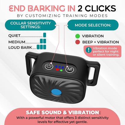 BelloSilent Antibellhalsband für kleine Hunde | Mit Ton & Vibration | IP87 Wasserdicht | Verstellbar & sanft im Training
