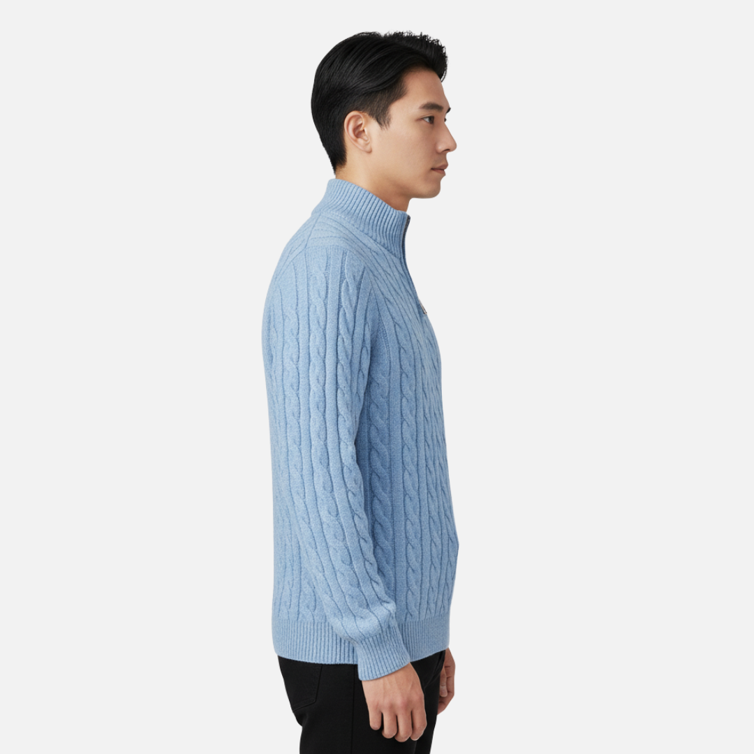 Herren Merinowolle Viertel-Reißverschluss Pullover