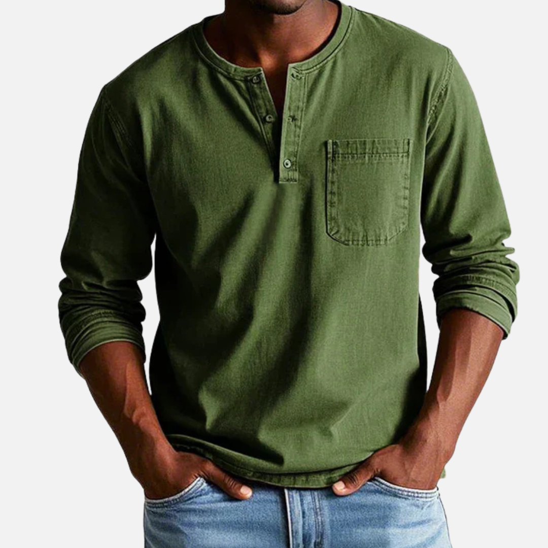 Herren Henley Langarm Leinenhemd