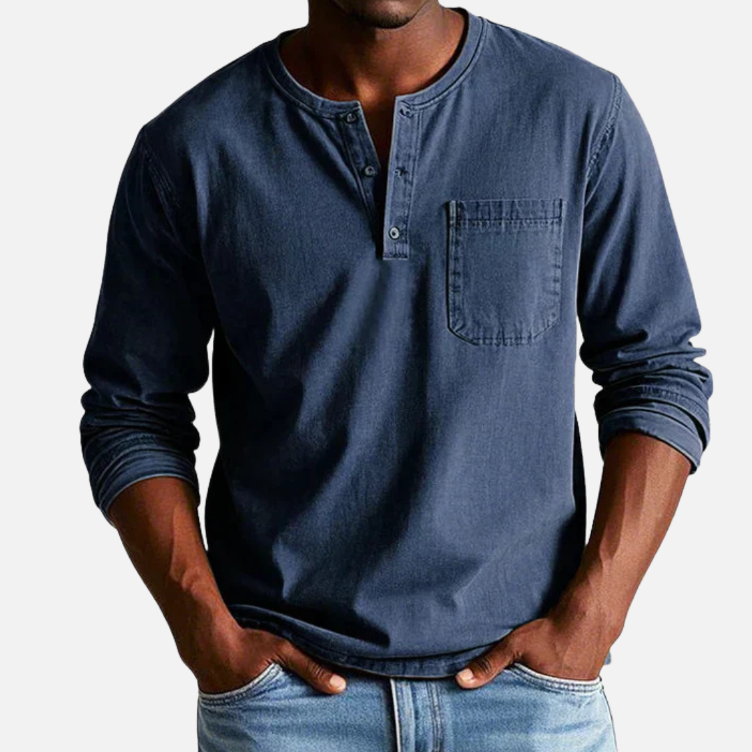 Herren Henley Langarm Leinenhemd